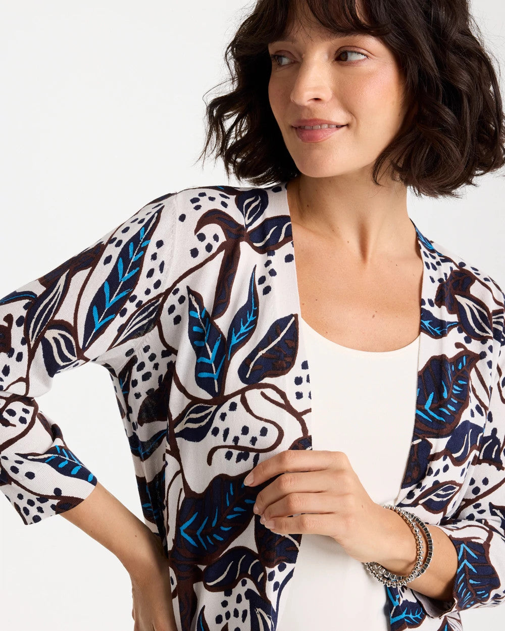 Chico's Great Value - Printed Summer Romance Cardigan Deep Brown