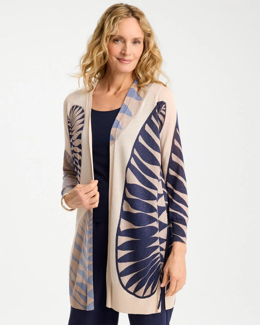 Chico's Popular - Long Leaf Print Summer Romance Cardigan Ecru