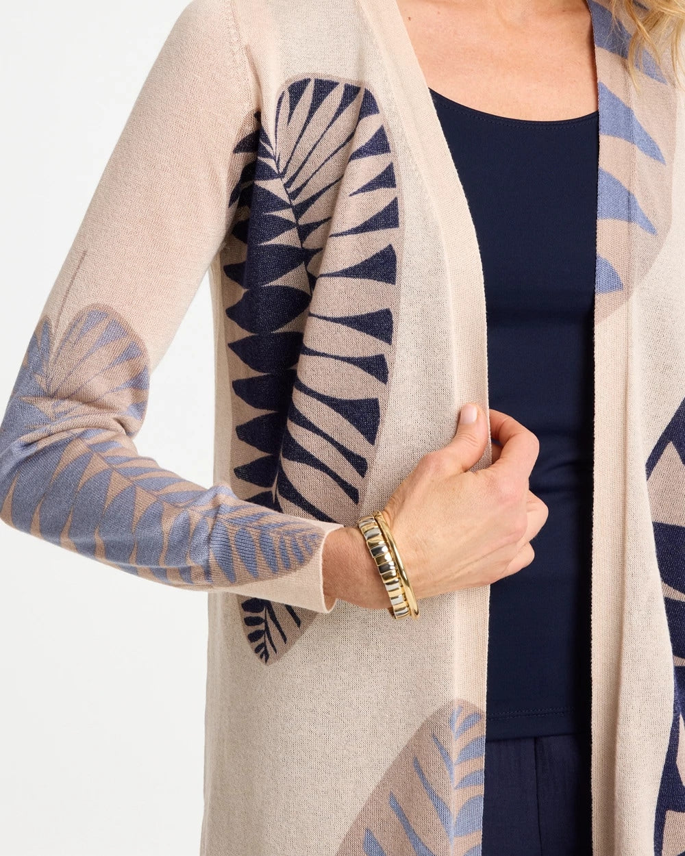 Chico's Popular - Long Leaf Print Summer Romance Cardigan Ecru
