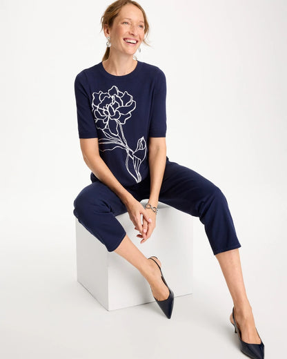 Chico's Hot Sale - Ella Short-Sleeve Floral Sweater Passport Blue