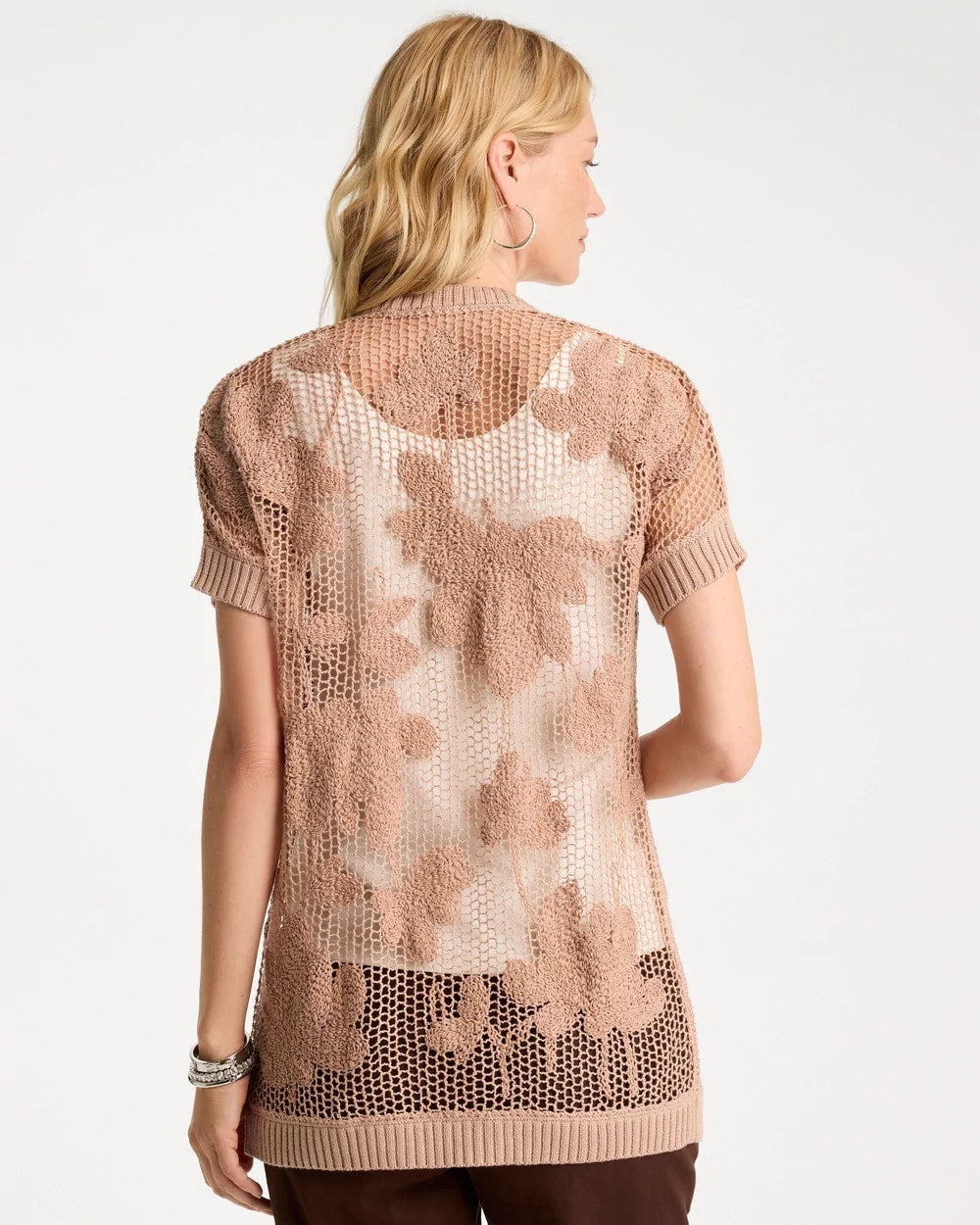 Chico's Customer Favorite - Cotton-Blend Crochet Cocoon Cardigan Mocha Mousse