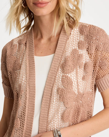 Chico's Customer Favorite - Cotton-Blend Crochet Cocoon Cardigan Mocha Mousse
