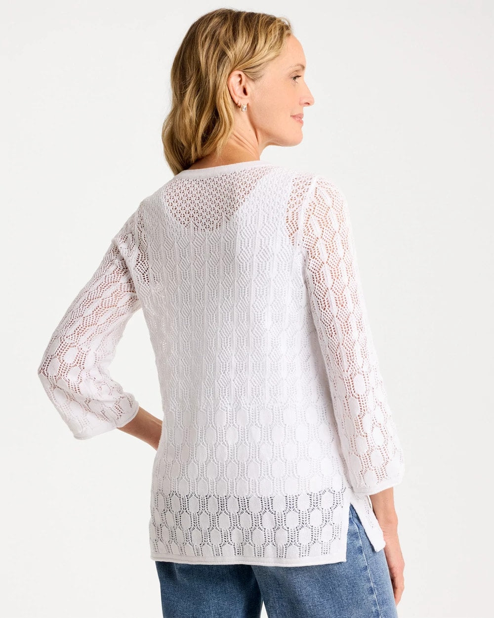 Chico's Exclusive - Cotton-Linen Lace Notch-Neck Sweater Alabaster