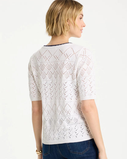 Chico's Essential - Pointelle Blanket-Stitch Pullover Sweater Alabaster