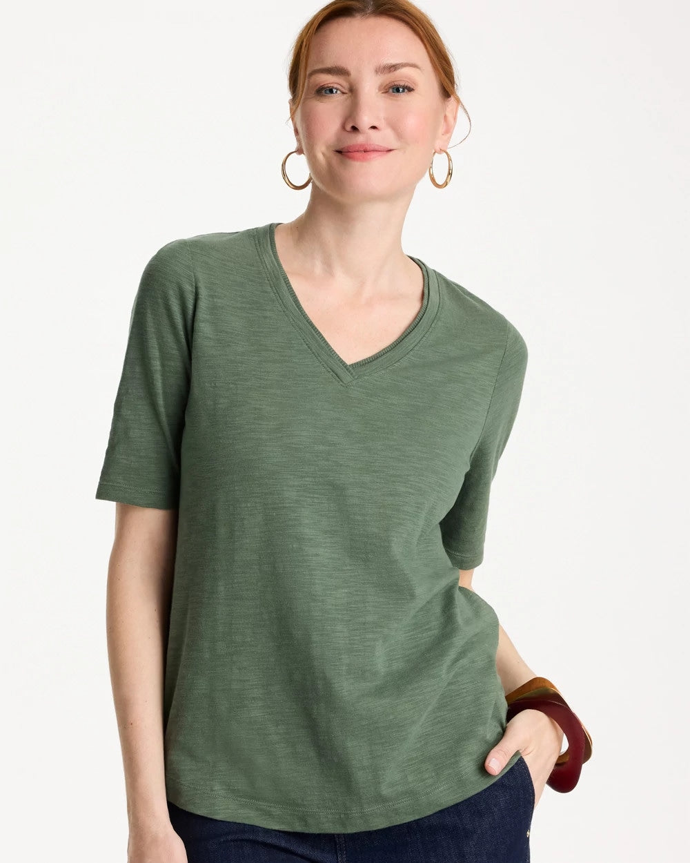 Chico's Discount - Cotton Slub V-Neck Tee Kelp Forest