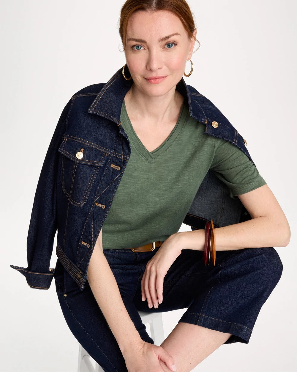 Chico's Discount - Cotton Slub V-Neck Tee Kelp Forest