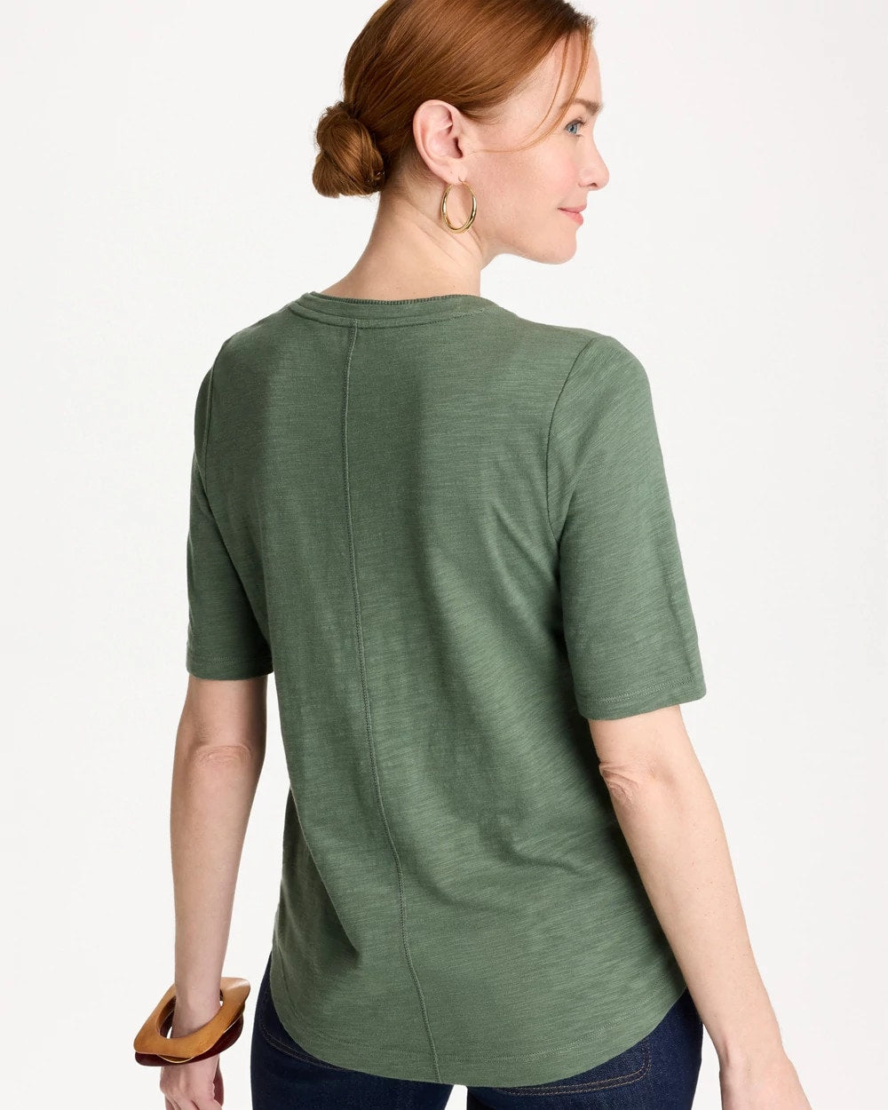 Chico's Discount - Cotton Slub V-Neck Tee Kelp Forest