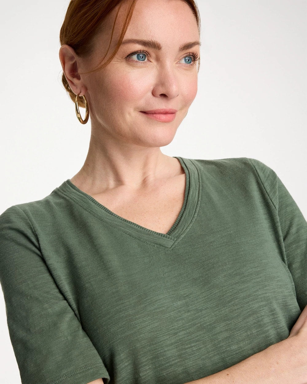 Chico's Discount - Cotton Slub V-Neck Tee Kelp Forest