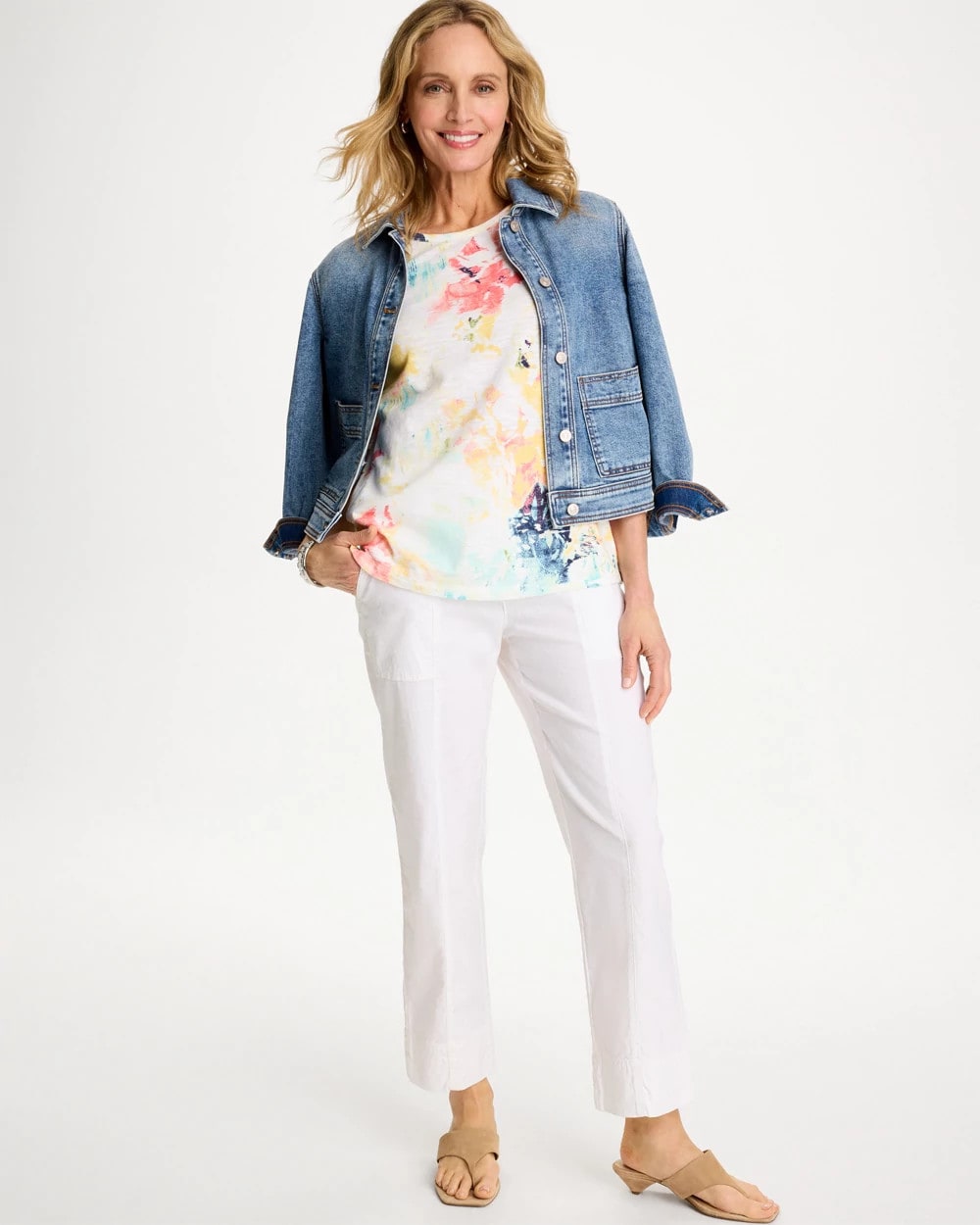 Chico's Exclusive - Cotton Slub Printed Henley Tee Bondi Blue