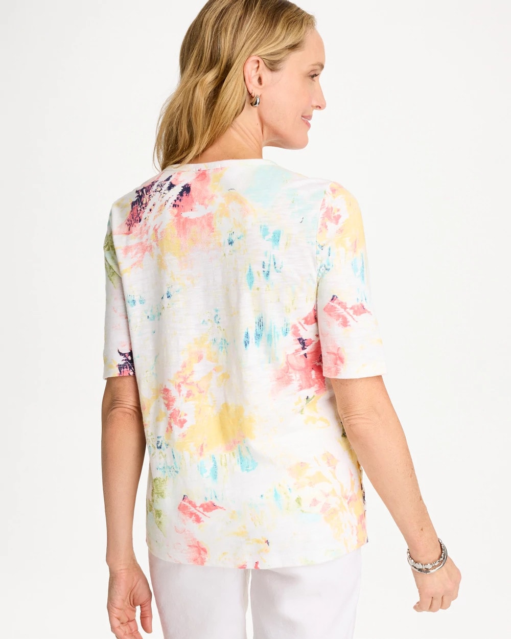 Chico's Exclusive - Cotton Slub Printed Henley Tee Bondi Blue