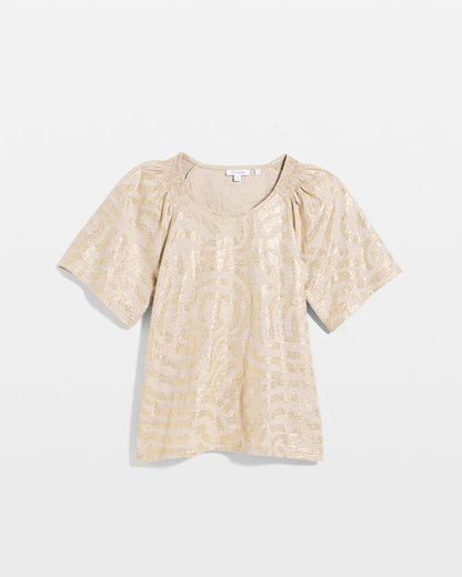 Chico's Trending - Cotton Foiled Shirred Tee Smokey Taupe