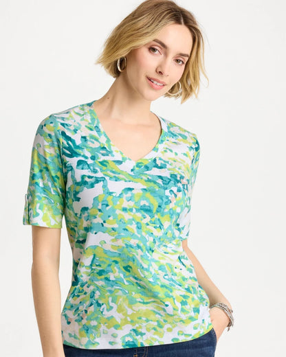 Chico's Customer Favorite - Pima Printed Elbow Sleeve Tee Bondi Blue
