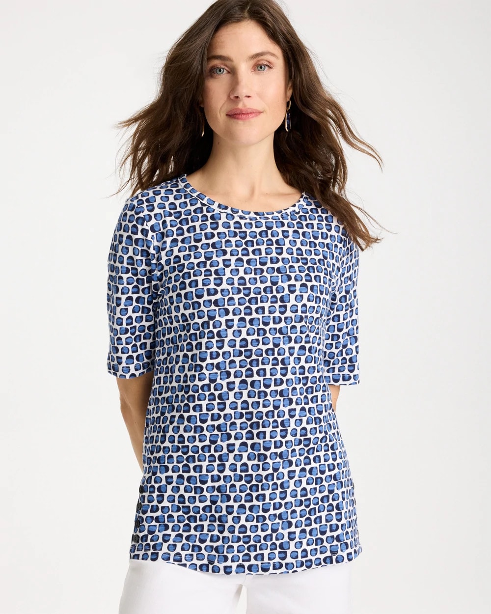Chico's Exclusive - Cotton Slub Printed Tee Passport Blue