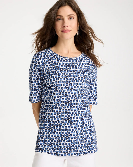 Chico's Exclusive - Cotton Slub Printed Tee Passport Blue