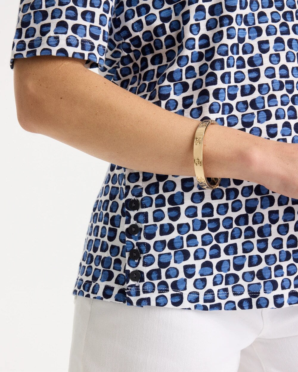 Chico's Exclusive - Cotton Slub Printed Tee Passport Blue