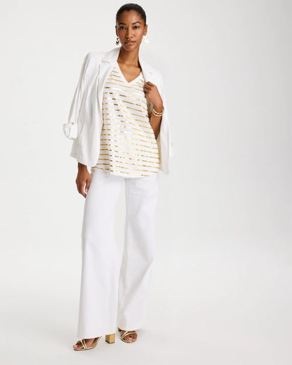 Chico's Sale - Striped Cotton Slub V-Neck Tee Alabaster