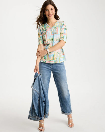 Chico's Top Pick - Limoni Dolci Cotton Slub V-Neck Tee Bondi Blue