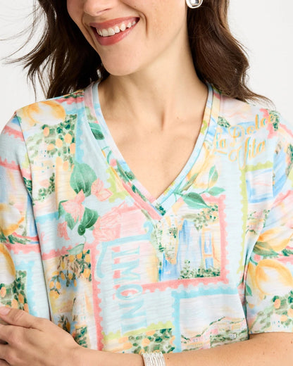 Chico's Top Pick - Limoni Dolci Cotton Slub V-Neck Tee Bondi Blue