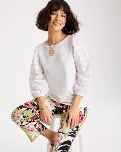 Chico's Customer Favorite - Cotton Eyelet Sleeve Tee Alabaster