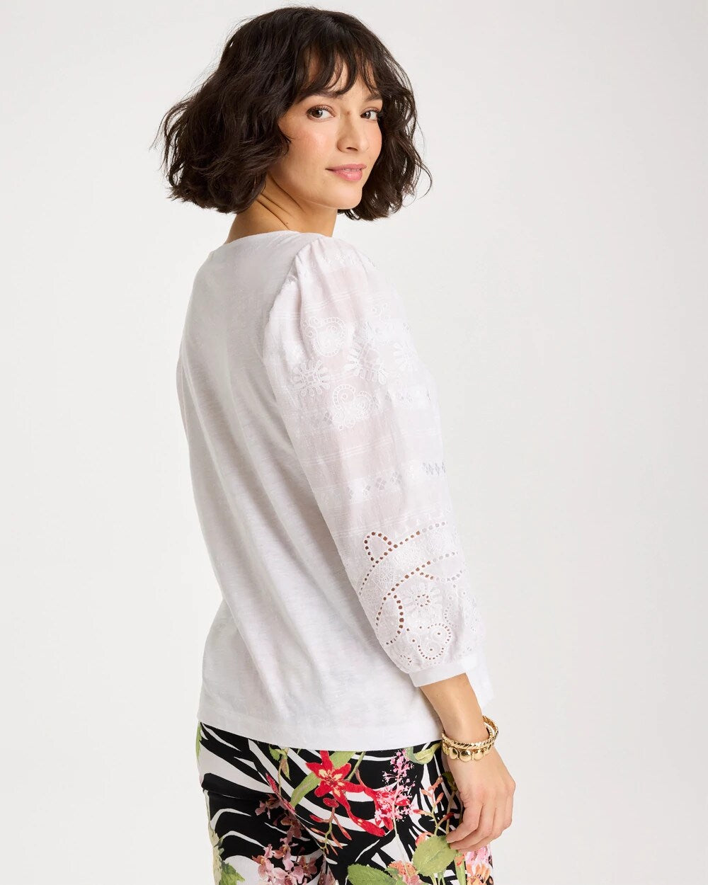 Chico's Customer Favorite - Cotton Eyelet Sleeve Tee Alabaster