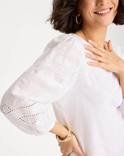 Chico's Customer Favorite - Cotton Eyelet Sleeve Tee Alabaster