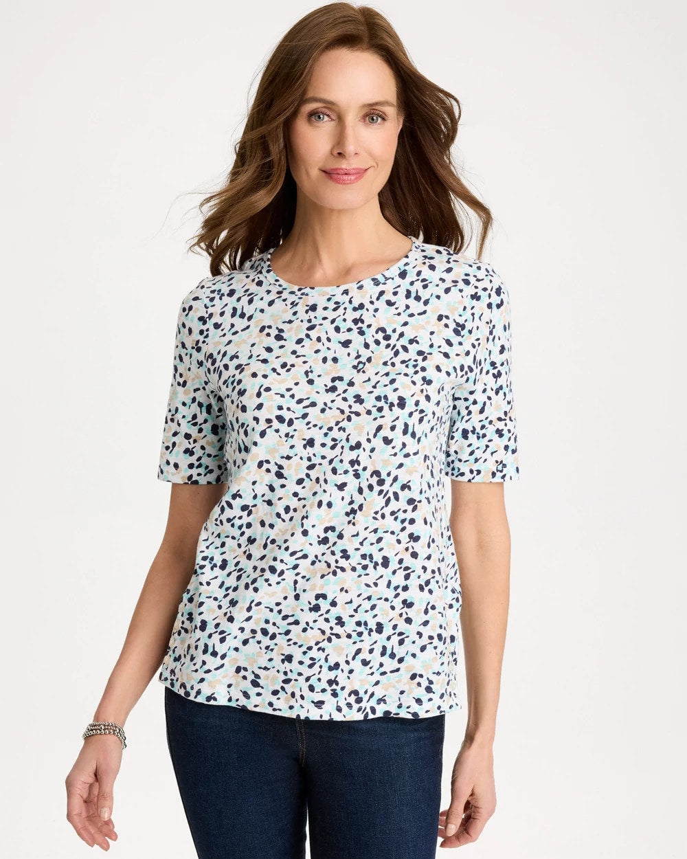 Chico's Premium - Cotton Slub Printed Tee Bondi Blue