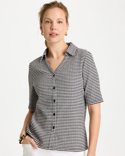 Chico's Top Pick - Gingham Textured Camp Tee Black