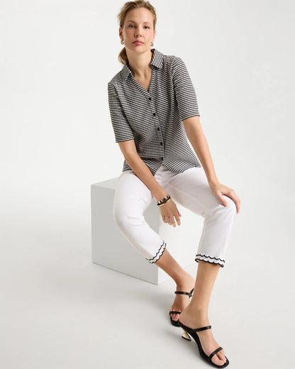 Chico's Top Pick - Gingham Textured Camp Tee Black