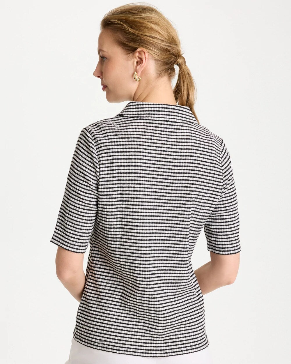 Chico's Top Pick - Gingham Textured Camp Tee Black