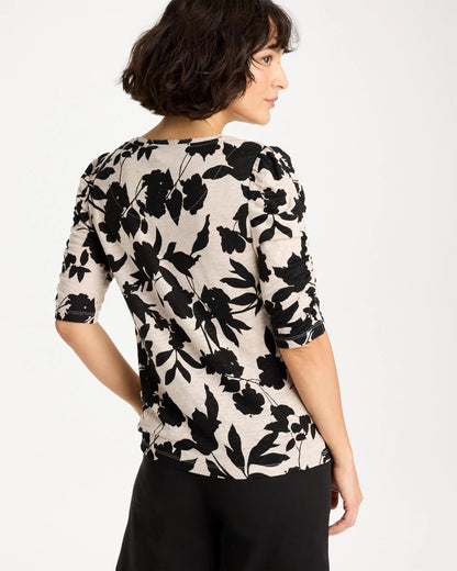 Chico's Signature - Flora Linen Ruched Sleeve Tee Black