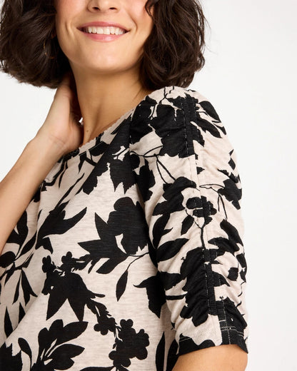 Chico's Signature - Flora Linen Ruched Sleeve Tee Black
