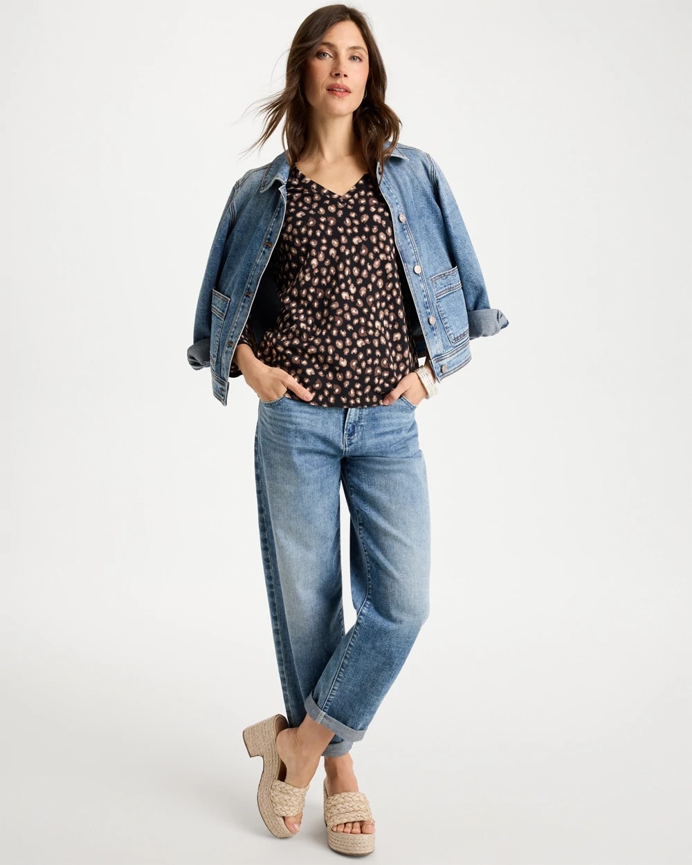 Chico's Classic - Cotton Stretch 3/4 Sleeve Polka Dot Tee Black