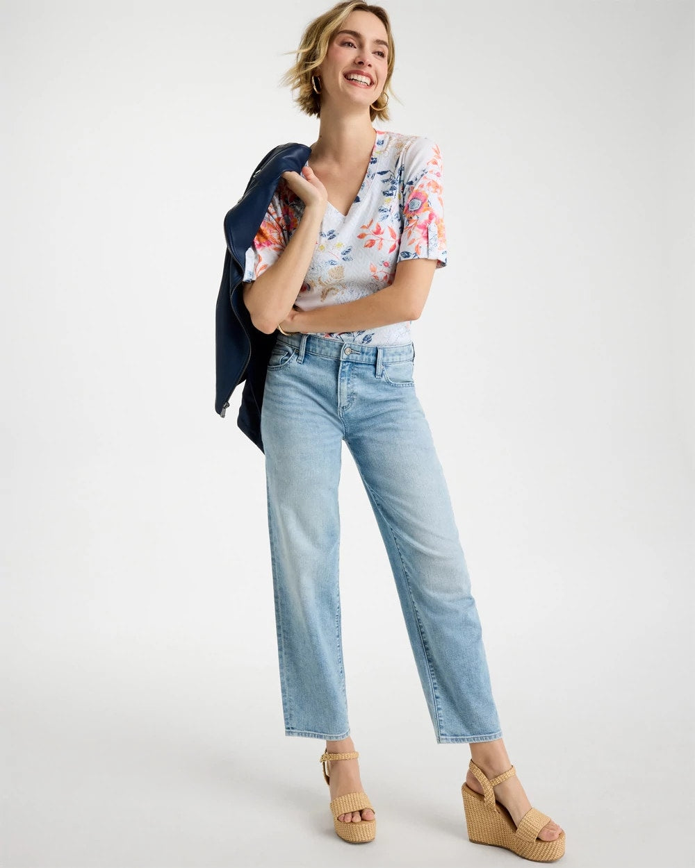 Chico's Popular - Pima Floral Elbow Sleeve Tee Calypso Coral