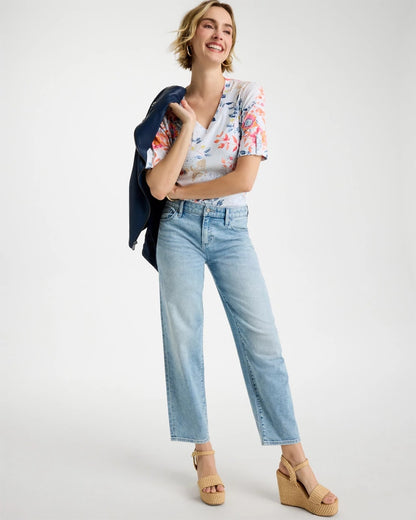 Chico's Popular - Pima Floral Elbow Sleeve Tee Calypso Coral