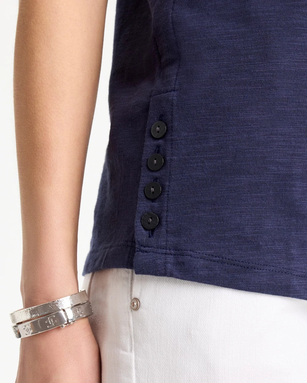 Chico's Trusted - Cotton Slub Crewneck Button Tee Passport Blue