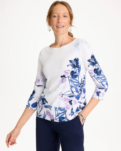 Chico's Special Offer - Printed Pima 3/4 Sleeve Tee Passport Blue