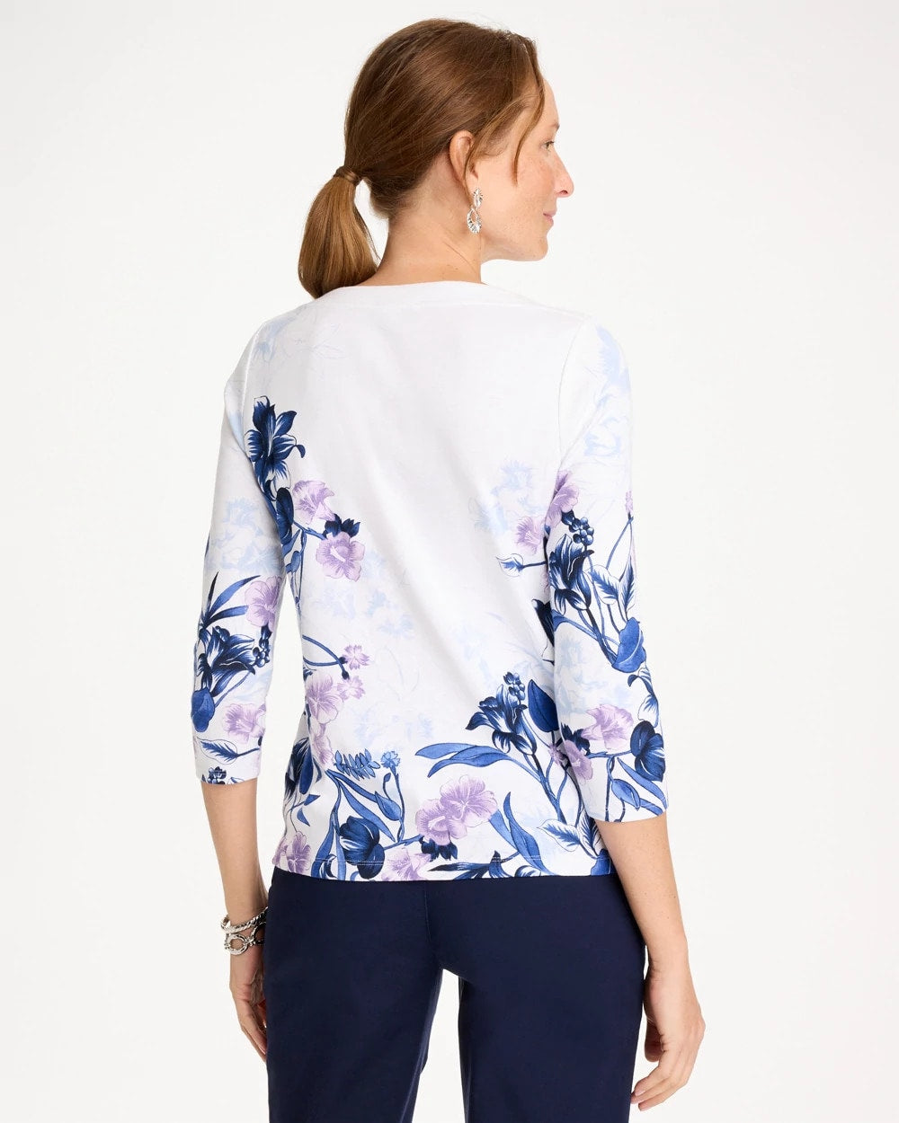 Chico's Special Offer - Printed Pima 3/4 Sleeve Tee Passport Blue