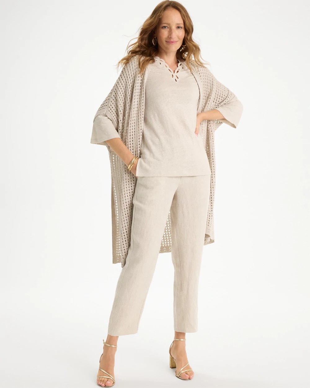 Chico's Sale - Embroidered Linen Tee River Rock