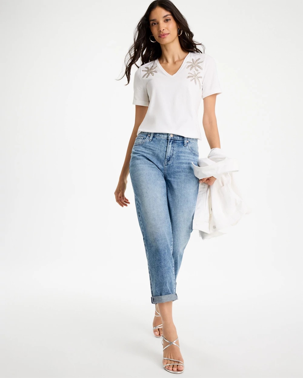 Chico's Great Value - Cotton Stretch Palm Sequin Tee Alabaster