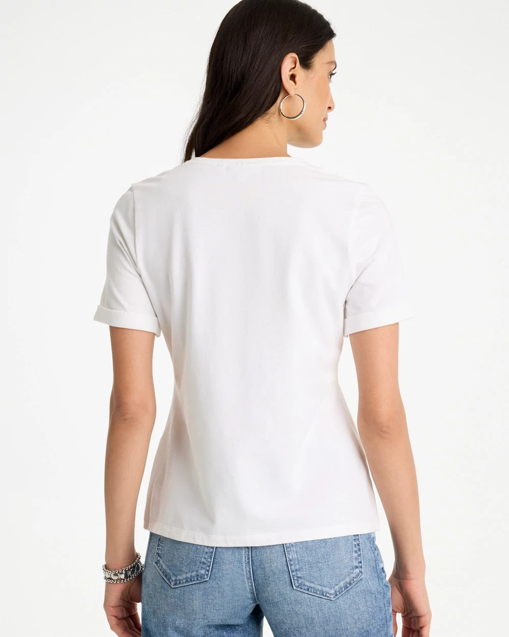 Chico's Great Value - Cotton Stretch Palm Sequin Tee Alabaster