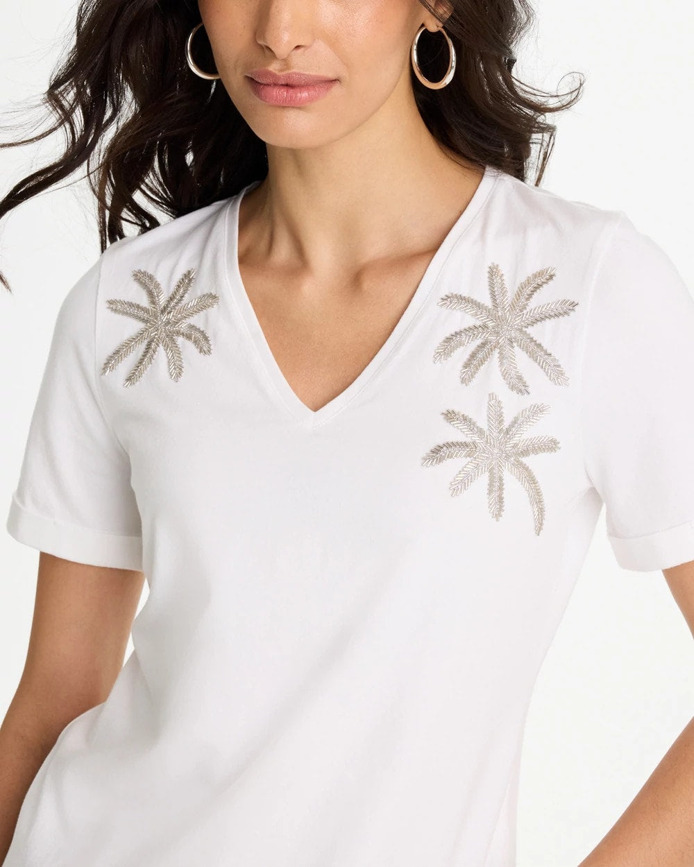 Chico's Great Value - Cotton Stretch Palm Sequin Tee Alabaster