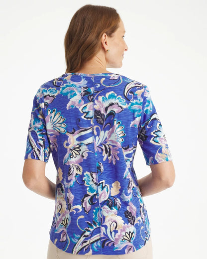 Chico's Top Pick - Paisley Cotton Slub V-Neck Tee Amparo Blue