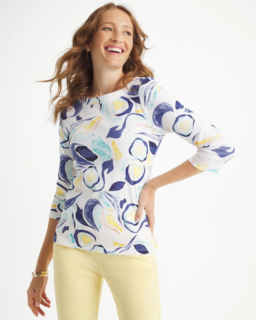 Chico's Trending - Abstract Pima 3/4 Sleeve Tee Passport Blue