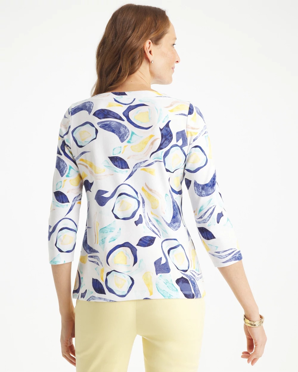 Chico's Trending - Abstract Pima 3/4 Sleeve Tee Passport Blue