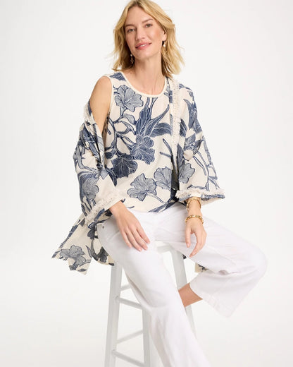 Chico's Trending - Caviar Trim Floral Tank Ecru