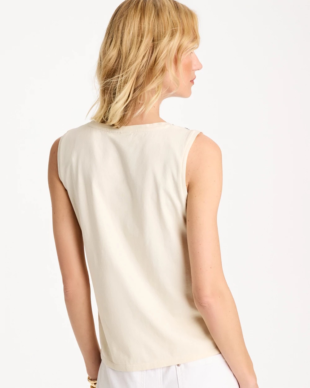 Chico's Trending - Caviar Trim Floral Tank Ecru