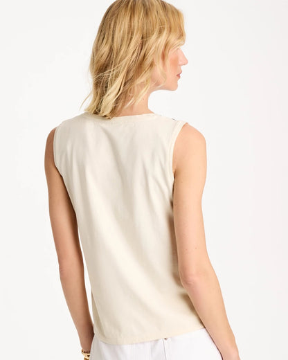 Chico's Trending - Caviar Trim Floral Tank Ecru