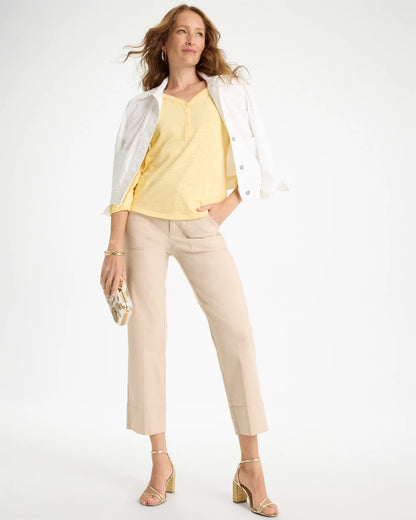 Chico's Special Offer - Puff Sleeve Cotton Slub Henley Tee Golden Haze