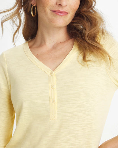 Chico's Special Offer - Puff Sleeve Cotton Slub Henley Tee Golden Haze