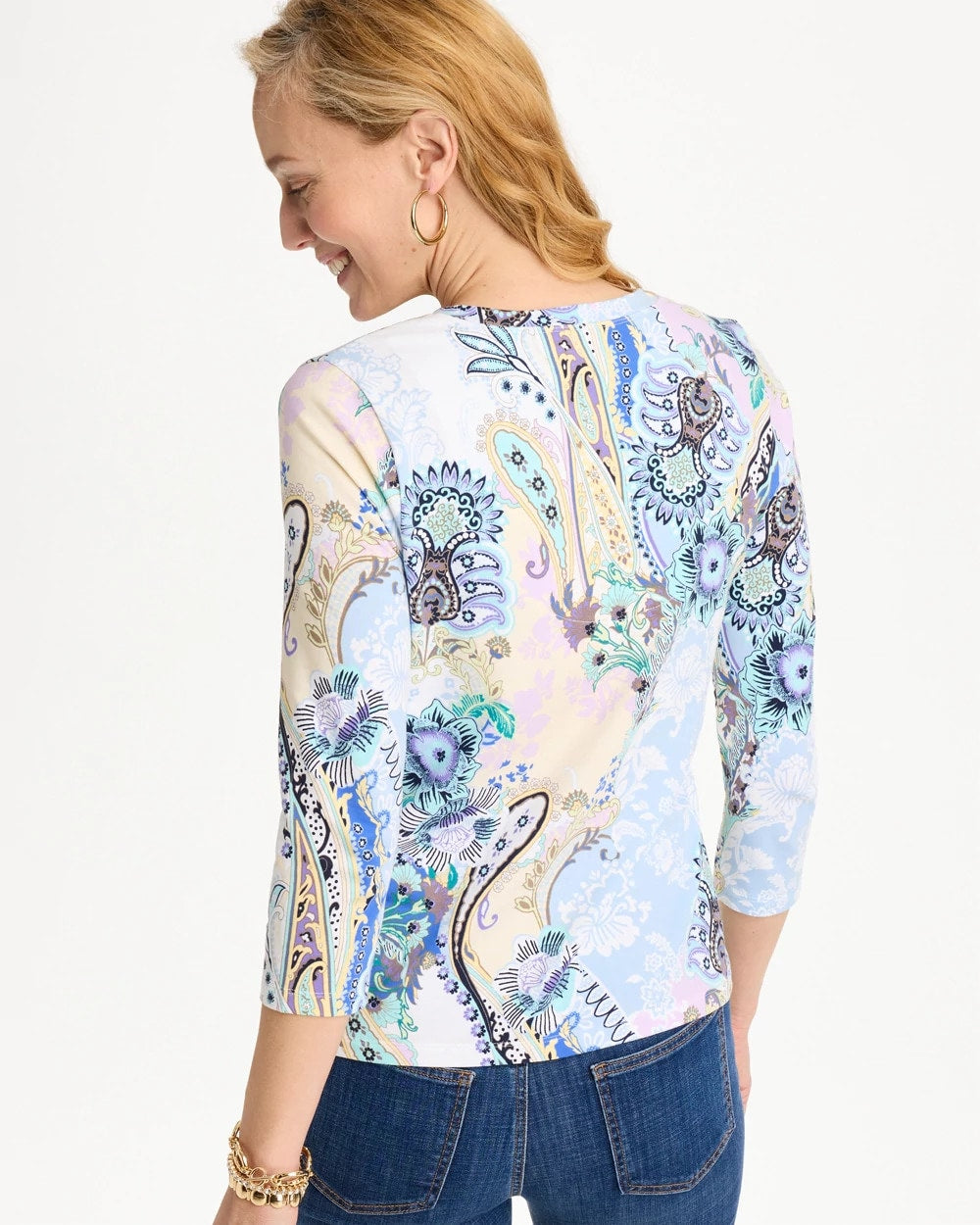 Chico's Top Pick - Patch Cotton Stretch 3/4 Sleeve Tee Passport Blue